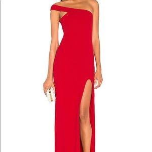 Nookie fire red one-shoulder fitted gown with slit